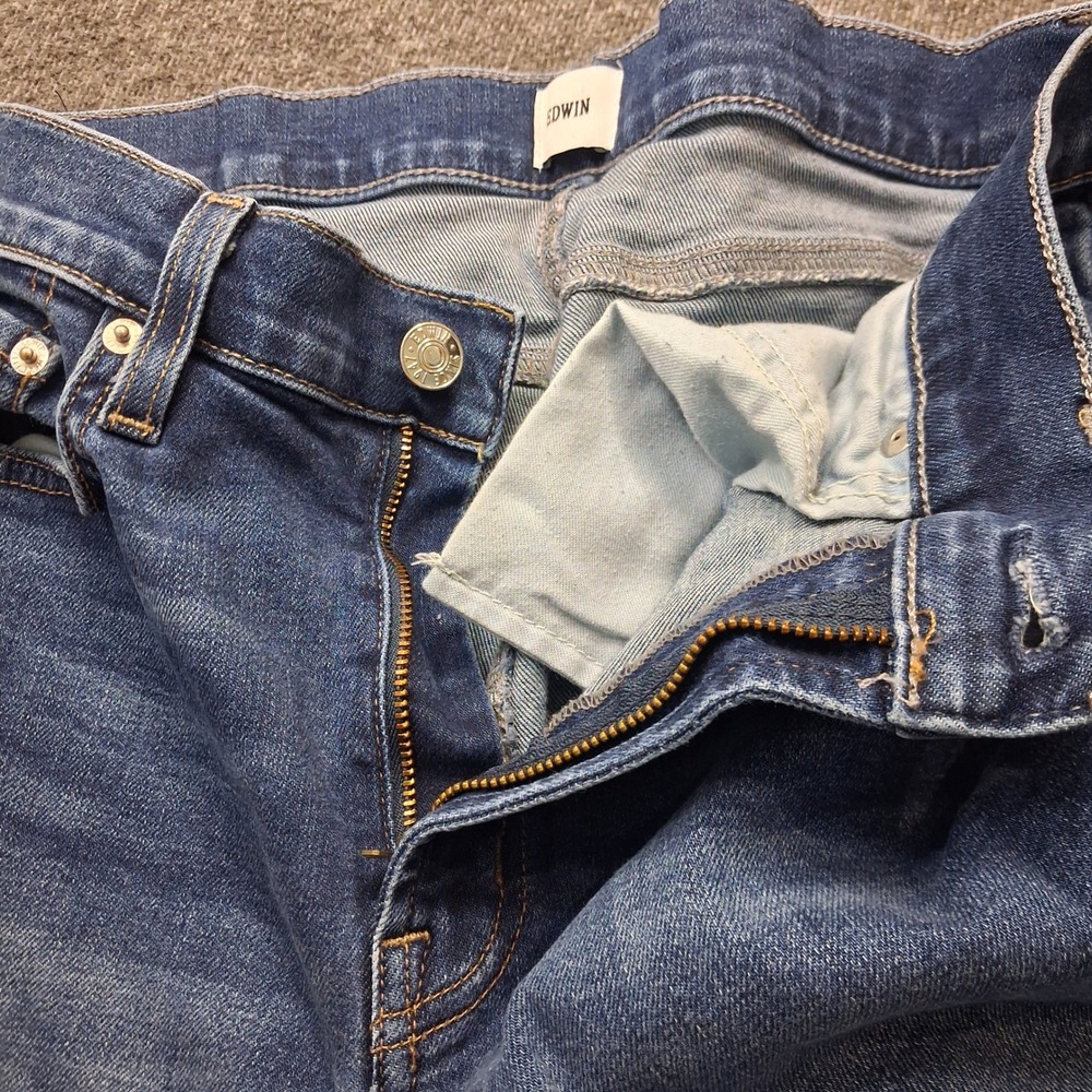 Edwin Bree High Rise Straight Leg Jeans Deja Blue Raw Hem Size 28 EW2003ICN - Picture 11 of 14